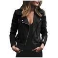 yoeyez Motorcycle Jacket for Women Cool Girl Dress Up Long Sleeve Open Front Short Cardigan Zipper Jacket Coat Top Rain Jackets for Women Waterproof Leather Jacket Women