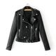 Juebong Teen Girls Spring/Fall Faux Leather Notch Collar Moto Biker Jacket Long Sleeve Casual Short Coat Outwear Ladies Lapel Motor Jacket Coat Zip Biker Short Punk Cropped Tops Black M