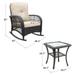 3 Piece Wicker Patio Rocker Sets Rattan Rocking Furniture Set with Glass Table Dark Brown