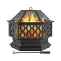 28 Fire Pit Multifunctional Firepit Stove with Mesh Lid and Poker Portable Wood Burning Pit with Fire Bowl and Spark Screen for Backyard Garden Camping Outdoor Heating Bonfire Picnic Black