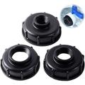 3 Pieces IBC Plastic Tank Cap Adapters S60x6 Quick Connect Water Tank Connector Threaded Joints into Adapters 1/2 3/4 1 inch for Home Garden (Black)