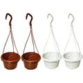 4 Pieces Plastic Hanging Flower Plant Pots Chain Basket Planter Holder Round Hanging Fence Railing Wall Planter Plant Containers for Outdoor Indoor Plants Garden Balcony Decoration