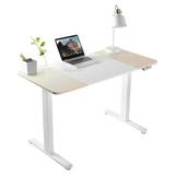 MOWENTA Electric Height Adjustable 47 x 24 inch Stand Up Desk Standing Workstation (Frame and Table Top) with Memory Controller White and Light Wood DESK-E144WC