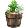 Flower Vase Outdoor Decor Biodegradable Plant Pots Bucket Barrel Planters Flat Mouth Planter Retro Style Garden Pot Decorate Planter Wooden