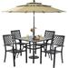 & William Patio Dining Set with 13ft Double-Sided Patio Umbrella 8 Piece Metal Outdoor Table Furniture Set with 6 Outdoor Chairs & 1 Rectangular Dining Table & 1 Large Orange