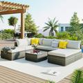 Furvclv 8-Pieces Patio Furniture Set Sectional Couch With 2 Ottomans Coffee Table Corner Sofa 4 Single Sofa Anti Slip Feet Waterproof Sofa For Garden Porch Backyard