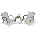 Pellebant Outdoor 3 Pieces Bistro Set Patio Set Aluminum Lounge Seatings and Side Table Gray