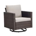 PARKWELL Outdoor Swivel Glider Chair Patio Swivel Rocking Lounge Chair with Beige Cushions for Balcony Patio Brown Wicker