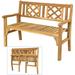 Outdoor Bench Patio Wooden Bench 4 Ft Foldable Acacia Wood Garden Bench Outside Loveseat with Curved Backrest and Armrest 705Lbs Weight Capacity Park Bench for Outdoors Porch Balcony