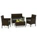 Topbuy 4 Piece Patio Rattan Conversation Set Outdoor Wicker Furniture Set w/ Chair Loveseat & Tempered Glass Table Gray