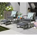 Chuangyao 5 Pieces Outdoor Patio Furniture All-Weather PE Rattan Wicker Table and Chairs Set with Ottoman Footstool Dark grey