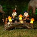 Solar LED Resin Outdoor Squirrel Gnome Statue with Mushroom Lights Garden&Yard Decorations