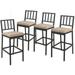 Gymax 4 PCS Outdoor Metal Bar Stools Bar Height Dining Chairs w/ Beige Cushion