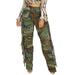 Ladies Classic Pants Cargo Camo Tassel High Waist Fit Camouflage Active Jogger SweatPant Fashion Lightweight Relaxed Fit Golf Office Slacks with Pockets Stretch Soft Business Long Trousers