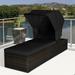 Gymax Rattan Patio Chaise Lounge Chair W/ Adjustable Canopy Black Cushion