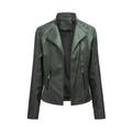 Deals of the Week ! BVnarty Women s Jacket Coat Zipper Motorcycle Leather Short Coat Winter Fashion Top Lightweight Plus Size Solid Color Shacket Jacket Casual Lapel Long Sleeve Army Green XXXXL
