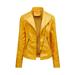 Reduced Price Womens Clothing ! BVnarty Women s Jacket Coat Zipper Motorcycle Leather Short Coat Winter Fashion Top Lightweight Plus Size Solid Color Shacket Jacket Casual Lapel Long Sleeve Yellow M