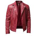 XFLWAM Men s PU Leather Jacket Causal Belted Faux Leather Motorcycle Jacket Zipper Biker Coat Red XXL