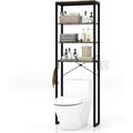 Bathroom Over The Toilet Storage Rack 4-Tier Industrial Organizer Shelf with Toilet Paper Holder & Hook Multifunctional Freestanding Space Saver Plant Stand for Laundry Balcony Rustic Brown
