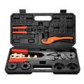 VEVOR PEX Crimping Tool Kit Professional Press Crimper Set for 3/8 1/2 3/4 Crimp Rings Includes 3 Jaw Dies Tubing Cutter Go/No-Go Gauge and Ring Removal Tool - ASTM F1807 Compliant