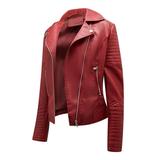 Women s Plus Size Biker Motorcycle Jacket 2023 Clothes Open Front Lapel Fall Fashion Solid Color Outerwears Faux Leather Jacket Winter Warm Coat Wine M
