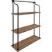 FJU Walters Wood and Metal 3-Tier Shelving 21 x 32 Rustic Brown and Black Shabby-Chic Industrial Shelves for Storage and Decor