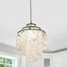 QCAI 3-Light Natural Capiz Shells Round Chandelier Modern Beach Theme Pendant Lamp Ceiling Hanging Fixture for Dining Room Dining Table Bedroom Kitchen Black Painted D16 x H20