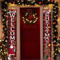 Jlong Welcome Christmas Banners Decorations Outdoor 12x72in Merry Christmas Door Porch Sign Banners Hanging Banners for Front Door Indoor Outdoor Decor