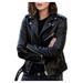 XFLWAM Women Plus Size Fashion Faux Leather Jacket Long Sleeve Zipper Fitted Moto Biker Coat Black S