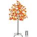 5Ft Lighted Fall Decor Maple Tree Fall Decorations with 72LED 144 Maple Leaf 6 & Pumpkins & Timer 8 Flashing Mode Remote Control Artificial Tree Fall Home Indoor Outdoor Autumn Thanksgiving Decor