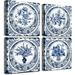 Navy Blue Poster Wall Decor for Bedroom Vintage Floral Pattern Canvas Print Bathroom Abstract Retro Flowers Picture Modern Blue Wall Art Framed Home Paintings Art 4 Piece Wall Decoration