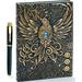Vintage 3D Phoenix Embossed Leather Writing Journal Notebook with Gold Pen Set A5 200Pages Antique Handmade Daily Notepad Sketchbook Travel Diary&Notebook to Write in for Women Men