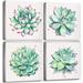 Home Wall Art Decor Succulent Plants Simple Life Canvas Paintings Posters Prints 16 x 16 4 Pieces Watercolor Hand-Drawn Green Leaf Framed Nature Pictures for Living Room Kitchen Decorations