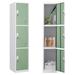 MOWENTA Locker Storage Cabinet 2 Pieces Metal Lockers for Employees with Keys 3-Tier Storage Locker for Office School Gym Corridor (Light Green 3-Tier 2Pcs)