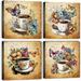 Coffee Wall Art Kitchen Pictures Wall Decor for Dining Room Watercolor Butterfly Coffee Cup Canvas Prints Set of 4 Rustic Farmhouse Drink Poster Modern Artwork Cafe Bar Home Decorations 12x12\u201d