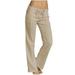 Posijego Womens Low Waist Cotton Linen Pants Lightweight Straight Leg Casual Pants Summer Beach Trousers