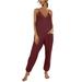 Posijego Womens Jumpsuit Spaghetti Straps V Neck Loose Casual Sleeveless Knit Overalls Rompers with Pockets