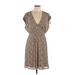 Old Navy Casual Dress - Mini V-Neck Short sleeves: Brown Leopard Print Dresses - Women's Size Large