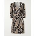 Diane von Furstenberg - Julian Snake-print Silk-jersey Mini Wrap Dress - Brown