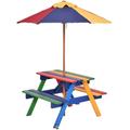 Garden Children Picnic Table Bench w/ Umbrella Outdoor Kids Wooden Rainbow Parasol Set