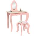 Kids Dressing Table with Mirror, Stool, Drawer, Girls Vanity Table