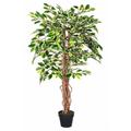 Variegated Green Artificial Ficus Tree with Real Wood Trunk, 4 Ft