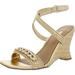 Anthropologie Shoes | Franco Sarto Frita Open Toe Wedge Sandals From Anthropologie- Size 8.5m | Color: Gold | Size: 8.5