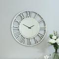 Round Silver Mirrored Skeleton Wall Clock