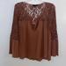 American Eagle Outfitters Tops | American Eagle Long Sleeve Top Lace Blouse Flounce Sleeve Loose Fit Tied Boho | Color: Brown | Size: S