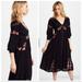 Free People Dresses | Free People Day Glow Black Button Down Midi Floral Embroidered Dress Size Small. | Color: Black/Pink | Size: S