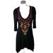Anthropologie Tops | Caite Anthropologie Floral Embroidered Black Tunic Boho V-Neck Top Women's S | Color: Black/Pink | Size: S