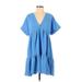 Shein Casual Dress - Mini V Neck Short sleeves: Blue Print Dresses - Women's Size Small