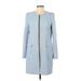 H&M Jacket: Mid-Length Blue Print Jackets & Outerwear - Women's Size 10
