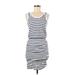 Sundry Casual Dress - Bodycon Scoop Neck Sleeveless: White Stripes Dresses - Women's Size Medium